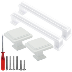 White Bar Square Handles + Square Knob Bundle (Pack of 14) FIGO