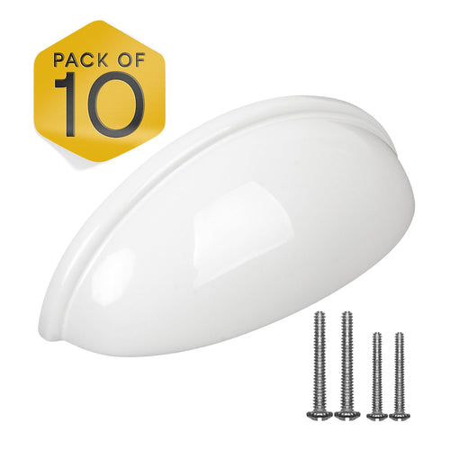 White Half Moon Cup Drawer Pulls - 3 Inch FIGO
