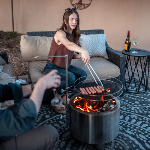 HELIOS™ 19" Portable Fire Pit, Adjustable Cooking Grate & Lid