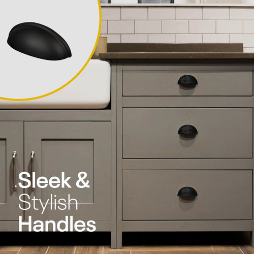 Black Half Moon Cup Drawer Pulls - 3 Inch FIGO