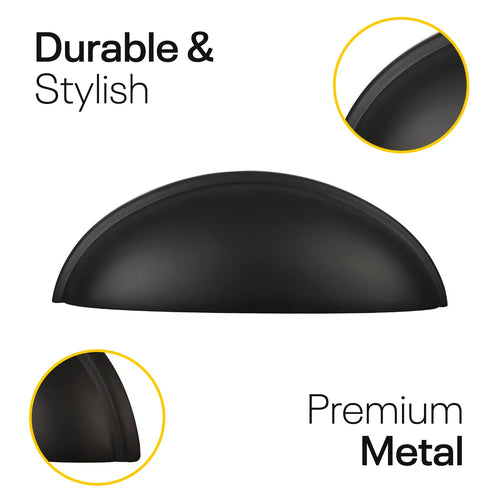 Black Half Moon Cup Drawer Pulls - 3 Inch FIGO