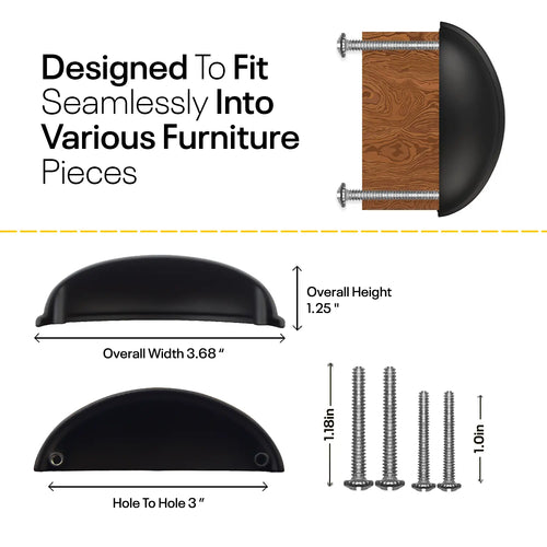 Black Half Moon Cup Drawer Pulls - 3 Inch FIGO