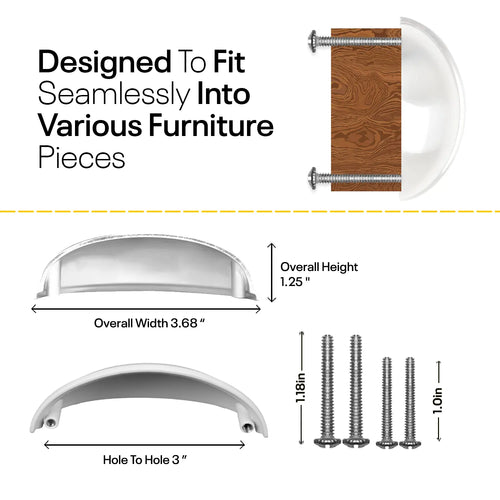 White Half Moon Cup Drawer Pulls - 3 Inch FIGO