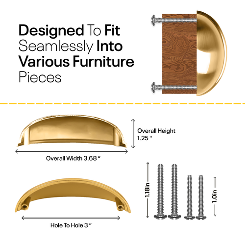 Golden Half Moon Cup Drawer Pulls - 3 Inch FIGO