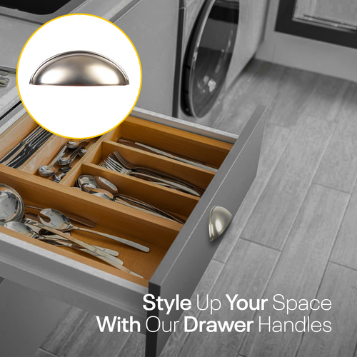 Nickel Half Moon Cup Drawer Pulls  - 3 Inch FIGO