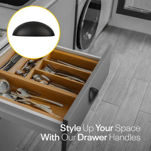 Black Half Moon Cup Drawer Pulls - 3 Inch FIGO