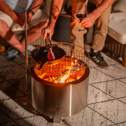 HELIOS™ 19" Portable Fire Pit, Adjustable Cooking Grate & Lid