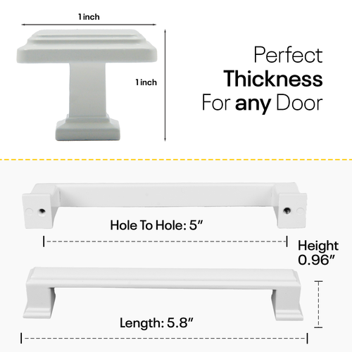 White Bar Square Handles + Square Knob Bundle (Pack of 14) FIGO