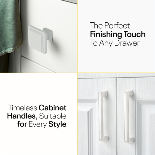 White Bar Square Handles + Square Knob Bundle (Pack of 14) FIGO