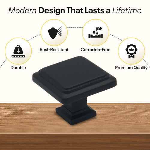 Black Single Knob Square Handles FIGO Home