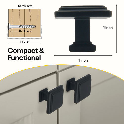 Black Single Knob Square Handles FIGO Home
